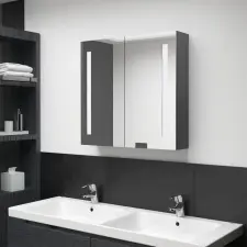 vidaXL betonszürke LED-es tükrös fürdőszobaszekrény 62 x 14 x 60 cm fürdőszoba bútor