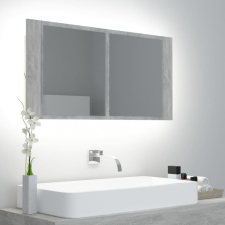 vidaXL Betonszürke LED-es tükrös fürdőszobaszekrény 90 x 12 x 45 cm fürdőszoba bútor