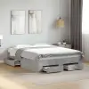 vidaXL betonszürke szerelt fa ágykeret fiókokkal 120 x 190 cm