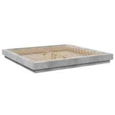 vidaXL betonszürke szerelt fa ágykeret LED-világítással 200 x 200 cm (3281073) ágy és ágykellék