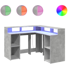vidaXL betonszürke szerelt fa íróasztal LED-világítással 130x130x91 cm (3309450) bútor