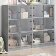 vidaXL betonszürke szerelt fa könyvespolc ajtókkal 136 x 37 x 109 cm bútor