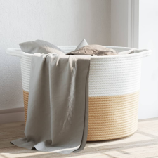 vidaXL Bézs-fehér pamut szennyeskosár ø55 x 36 cm bútor