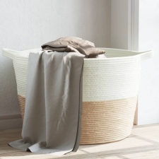 vidaXL Bézs-fehér pamut szennyeskosár ø60 x 36 cm bútor