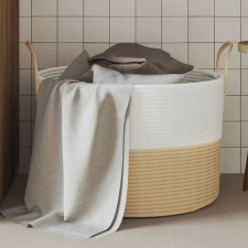 vidaXL bézs-fehér pamut tárolókosár Ø51 x 33 cm bútor