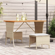 vidaXL bézs polyrattan akácfa lapos kerti asztal 105x75x72 cm kerti bútor