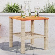 vidaXL bézs polyrattan és akácfa kerti asztal 40 x 40 x 42 cm kerti bútor