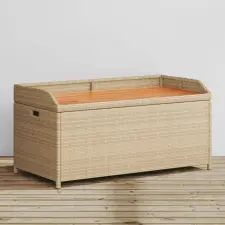 vidaXL Bézs polyrattan és akácfa tárolópad 100 x 50 x 52 cm kerti bútor