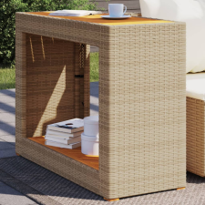 vidaXL bézs polyrattan kerti kisasztal fa asztallappal 100x40x75 cm kerti bútor