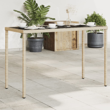 vidaXL bézs polyrattan üveglapos kerti asztal 115x54x74 cm kerti bútor