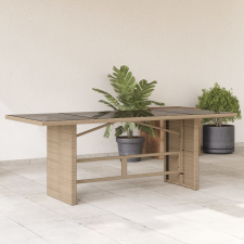 vidaXL bézs polyrattan üveglapos kerti asztal 190 x 80 x 75 cm kerti bútor