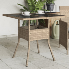 vidaXL Bézs polyrattan üveglapos kerti asztal 80 x 80 x 75 cm kerti bútor