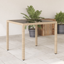 vidaXL bézs polyrattan üveglapos kerti asztal 90 x 90 x 75 cm kerti bútor