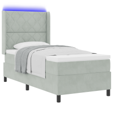 vidaXL Box Spring Ágy Matraccal és LED Fény Világosszürke 90x190 cm Bársony (3343898) ágy és ágykellék