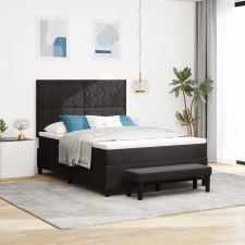 vidaXL Box Spring Ágy Matraccal és Pad Fekete 140x190 cm Bársony ágy és ágykellék