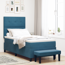 vidaXL Box Spring Ágy Matraccal és Pad Sötétkék 90x190 cm Bársony ágy és ágykellék
