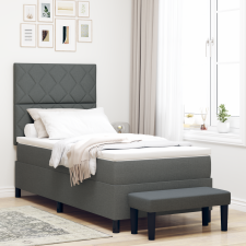 vidaXL Box Spring Ágy Matraccal és Pad Sötétszürke 90x200 cm Szövet ágy és ágykellék