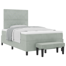 vidaXL Box Spring Ágy Matraccal és Padjal Világosszürke 120x190 cm Bársony (3344432) ágy és ágykellék