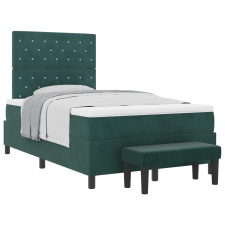 vidaXL Box Spring Ágy Matraccal & Pad Sötét Zöld 120x200 cm Bársony (3344441) ágy és ágykellék