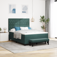 vidaXL Box Spring Ágy Matraccal & Paddal Sötét Zöld 140x190 cm Bársony ágy és ágykellék