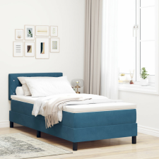 vidaXL Boxspring Ágy Matrac &amp;amp; LED Sötétkék 90x190 cm Bársony ágy és ágykellék