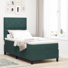 vidaXL Boxspring Ágy Matraccal és LED Fekete Zöld 90x200 cm Bársony ágy és ágykellék