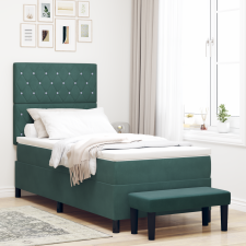 vidaXL Boxspring ágy matraccal és paddal, sötétzöld, 90x200 cm, bársony ágy és ágykellék