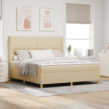 vidaXL Boxspring Ágy Mattal és LED Fényekkel Krém 180x200 cm Textil ágy és ágykellék