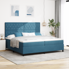 vidaXL Boxspring Ágy Mattal Sötétkék 200x200 cm Bársonyos ágy és ágykellék