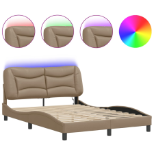 vidaXL cappuccino színű műbőr ágykeret LED-világítással 140x190 cm (3213931) ágy és ágykellék