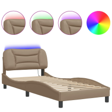 vidaXL cappuccino színű műbőr ágykeret LED-világítással 90x190 cm (3213903) ágy és ágykellék