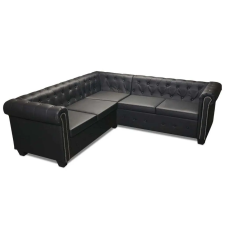 vidaXL Chesterfield Sarokkanapé - 5 Személyes - Fekete Műbőr bútor
