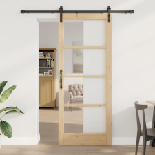 vidaXL Csúszó ajtó ORKDAL Barna 86 x 211 cm Tömör fenyőfa nyílászáró