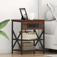 vidaXL Éjjeliszekrény Töltőállomással polcokkal barna tölgy Faanyag bútor