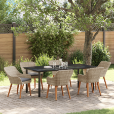 vidaXL Étkezőgarnitúra 7 pcs Világosszürke és fekete 200x100x74 cm kerti bútor