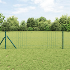 vidaXL Európai kerítés 13 oszloppal 0.6x25 m Galvanizált acél Zöld építőanyag