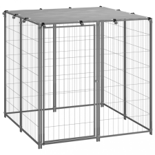 vidaXL ezüstszínű acél kutyakennel 110 x 110 x 110 cm szállítóbox, fekhely kutyáknak