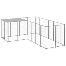 vidaXL ezüstszínű acél kutyakennel 4,84 m² szállítóbox, fekhely kutyáknak