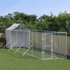 vidaXL Ezüstszínű horganyzott acél kutyakennel tetővel 2x10x2,5 m szállítóbox, fekhely kutyáknak