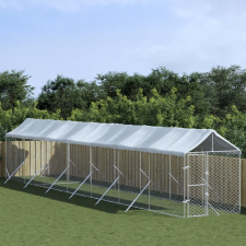 vidaXL ezüstszínű horganyzott acél kutyakennel tetővel 2x14x2,5 m szállítóbox, fekhely kutyáknak