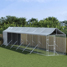 vidaXL Ezüstszínű horganyzott acél kutyakennel tetővel 2x14x2,5 m szállítóbox, fekhely kutyáknak