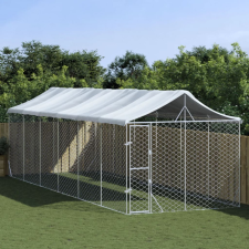 vidaXL Ezüstszínű horganyzott acél kutyakennel tetővel 3x9x2,5 m szállítóbox, fekhely kutyáknak