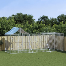 vidaXL ezüstszínű horganyzott acél kutyakennel tetővel 6x2x2,5 m szállítóbox, fekhely kutyáknak