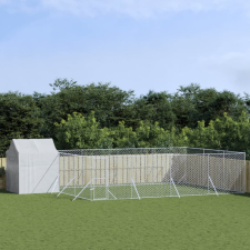 vidaXL Ezüstszínű horganyzott acél kutyakennel tetővel 6x6x2,5 m szállítóbox, fekhely kutyáknak
