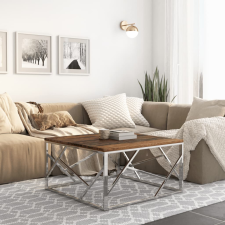 vidaXL ezüstszínű rozsdamentes acél és tömör talpfa dohányzóasztal bútor