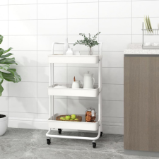 vidaXL fehér 3 szintes vas és ABS konyhai kerekes kocsi 42x35x85 cm bútor