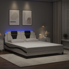 vidaXL fehér és fekete műbőr ágykeret LED-világítással 160 x 200 cm ágy és ágykellék