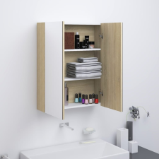 vidaXL fehér és tölgy MDF tükrös fürdőszobaszekrény 60 x 15 x 75 cm fürdőszoba bútor