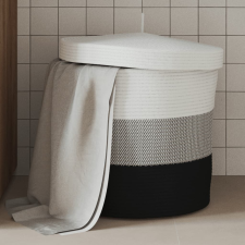 vidaXL fehér-fekete pamut tárolókosár fedéllel Ø40 x 35 cm bútor