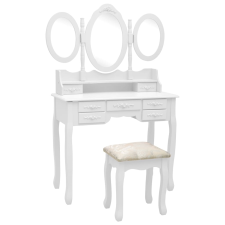 vidaXL fehér fésülködőasztal ülőkével és háromrészes tükörrel bútor